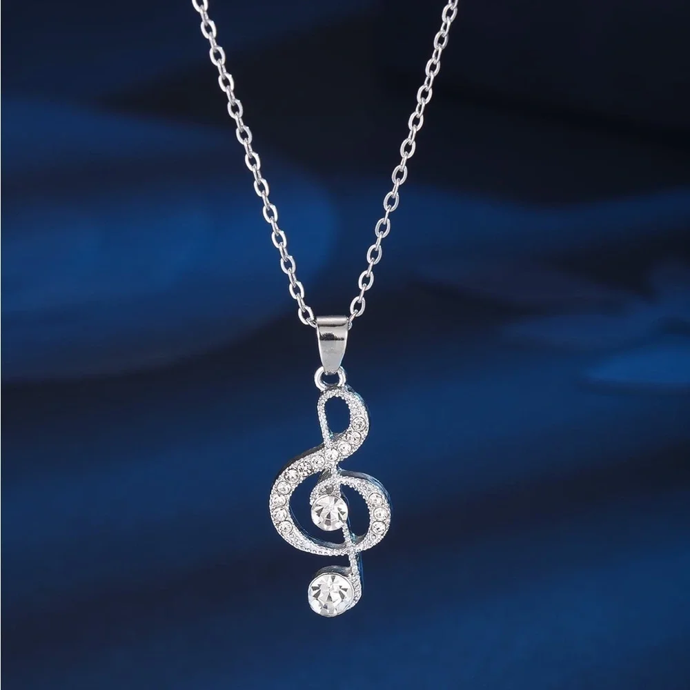 Rhinestone Musical Note Charm Necklace